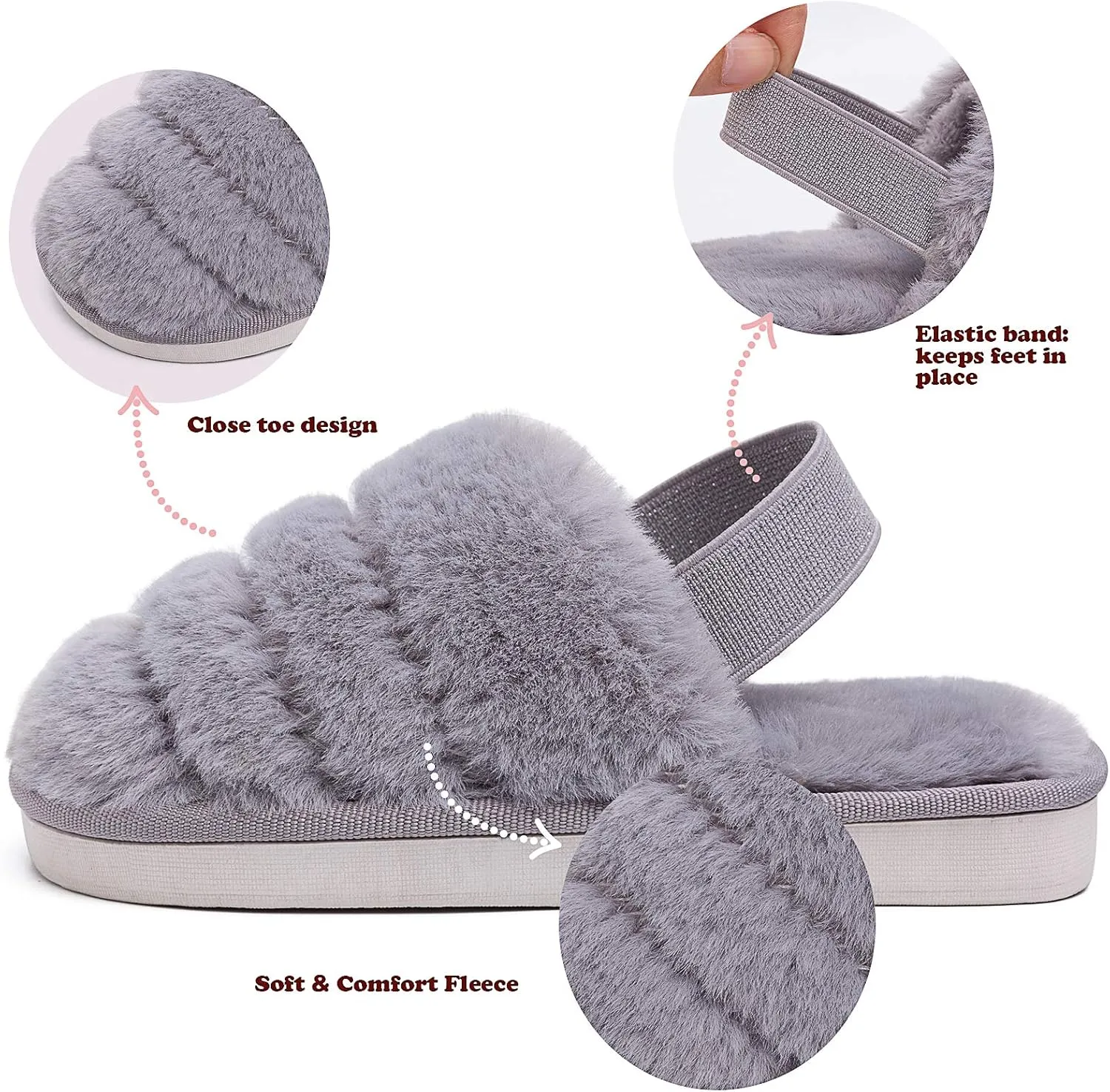 Kids Fluffy Fuzzy Slippers Open Toe House Home Slippers for Boys and Girls Faux Fur Slides with Strap Little Kids Slip-on Shoes