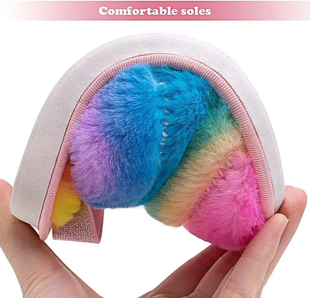 Kids Fluffy Fuzzy Slippers Open Toe House Home Slippers for Boys and Girls Faux Fur Slides with Strap Little Kids Slip-on Shoes