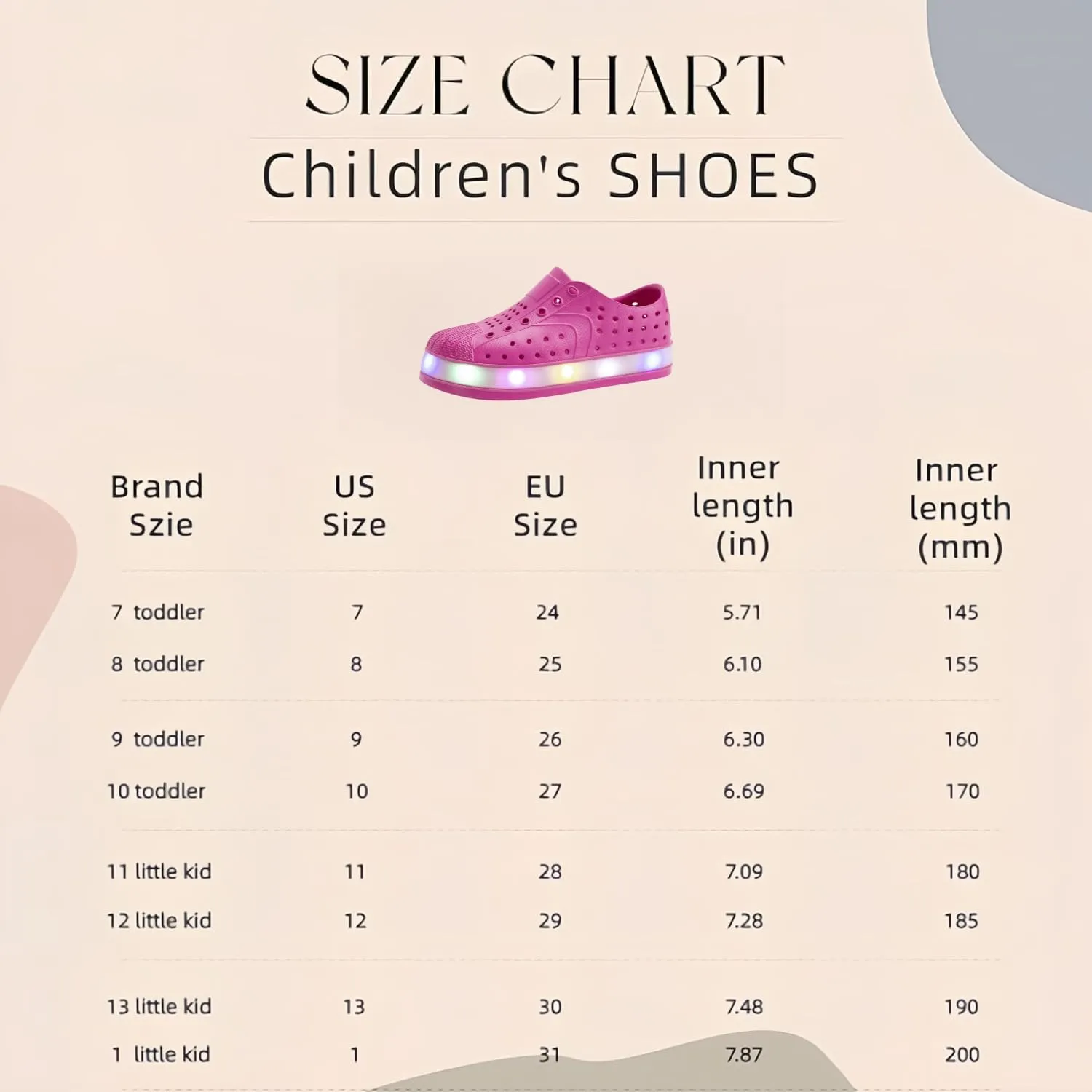 Kids Water Shoes,Toddler Slip-On Shoes,Waterproof Light Up Shoes for Boys and Girls,Lightweight Non-Slip Quick Dry Beach Sandals