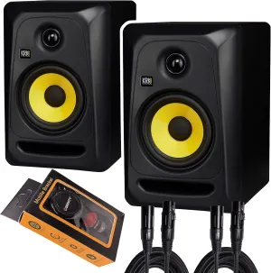 KRK Classic 5 Professional Bi-Amp 5" Powered Studio Monitor (2 Speakers) Pair of XLR Cable   Gravity Phone Holder, Black M