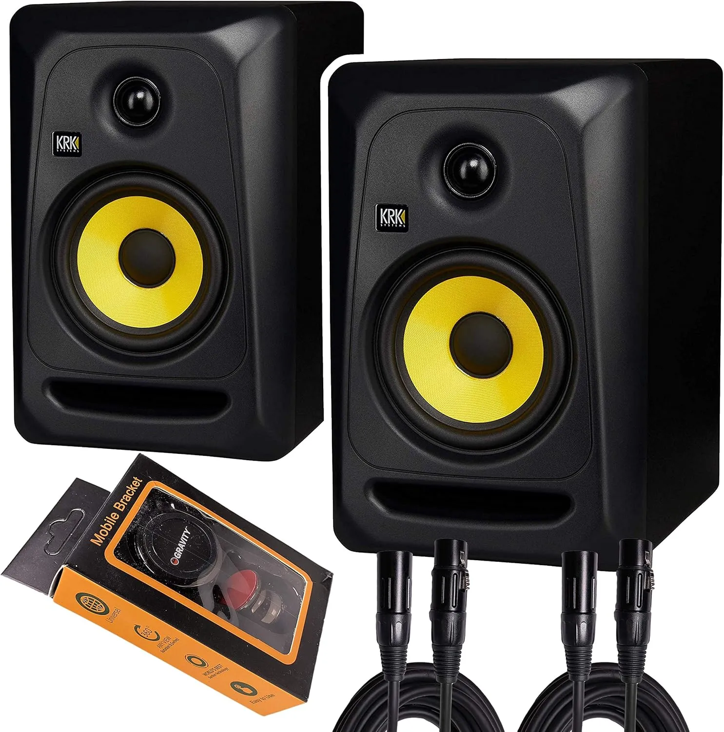 KRK Classic 5 Professional Bi-Amp 5" Powered Studio Monitor (2 Speakers) Pair of XLR Cable   Gravity Phone Holder, Black M