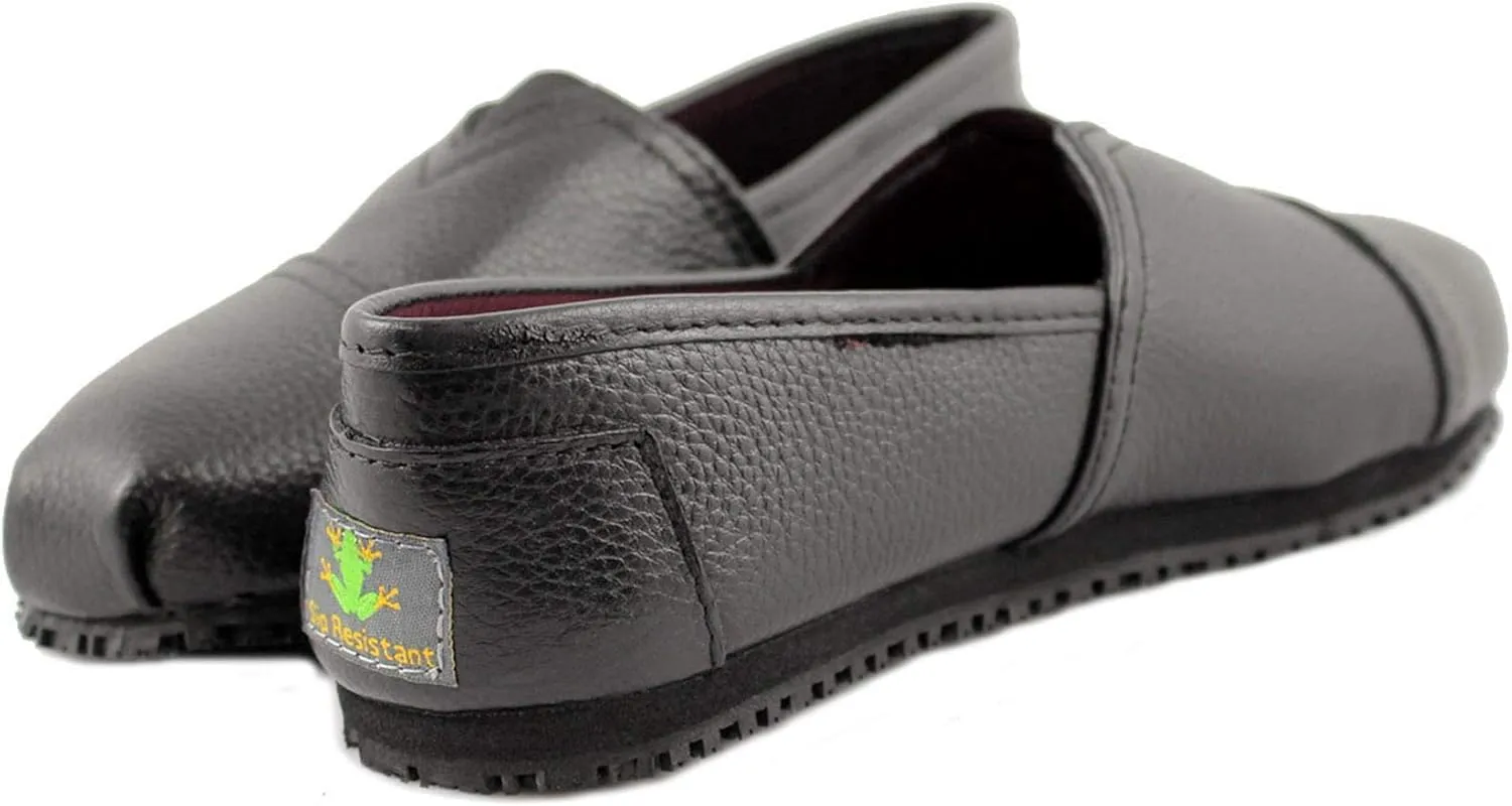 Laforst Womens Leather Nonslip Waitress Server Slip On Flat Black