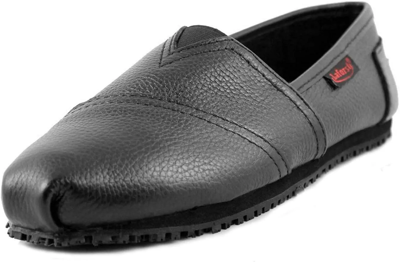 Laforst Womens Leather Nonslip Waitress Server Slip On Flat Black