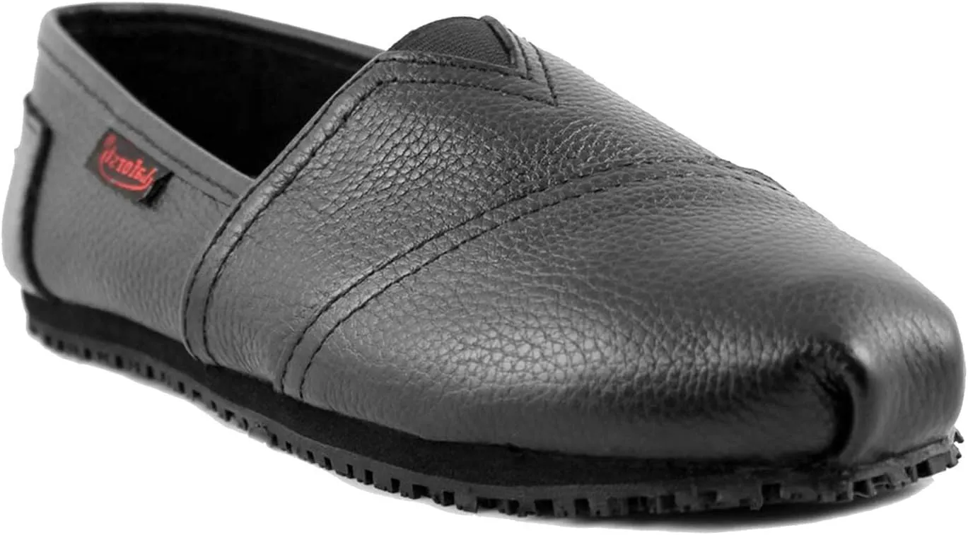 Laforst Womens Leather Nonslip Waitress Server Slip On Flat Black