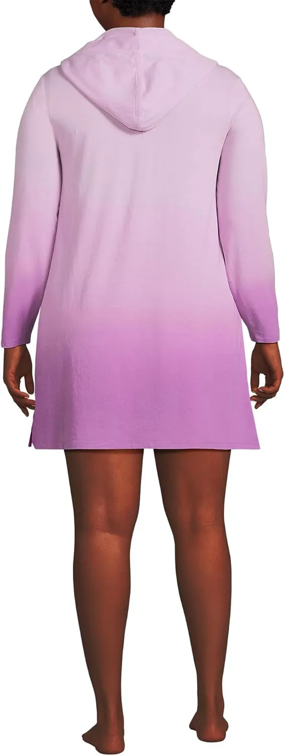 Lands' End Women's Cotton Jersey Long Sleeve Hooded Swim Cover-up Dress