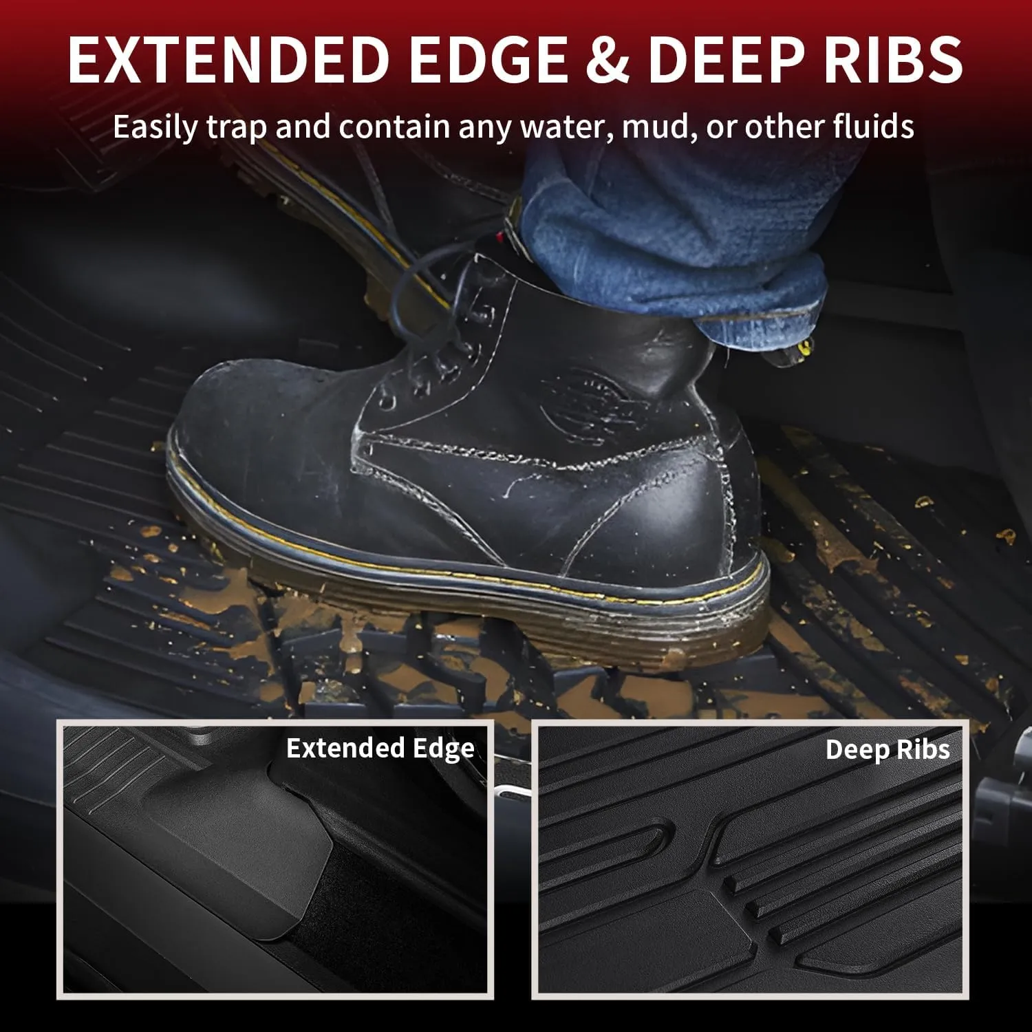 LASFIT Floor Mats for Ford F-150 2015-2025 | F150 Lightning 2022-2025 SuperCrew (Rear w/o Fold Flat Storage) Carpet Floor All Weather Car Liners TPE Truck Mats - Front and Rear Row, 3pcs Black