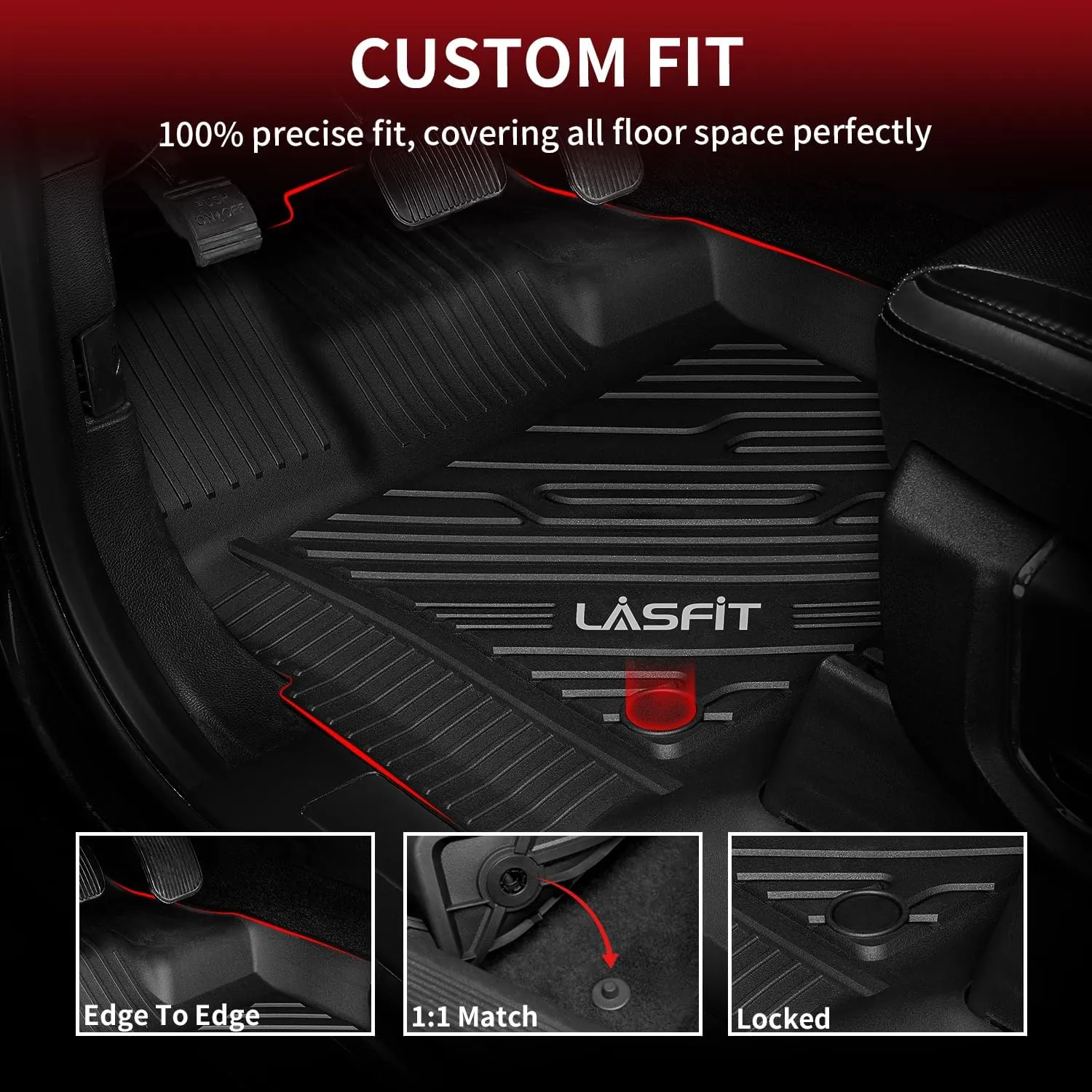 LASFIT Floor Mats for Ford F-150 2015-2025 | F150 Lightning 2022-2025 SuperCrew (Rear w/o Fold Flat Storage) Carpet Floor All Weather Car Liners TPE Truck Mats - Front and Rear Row, 3pcs Black
