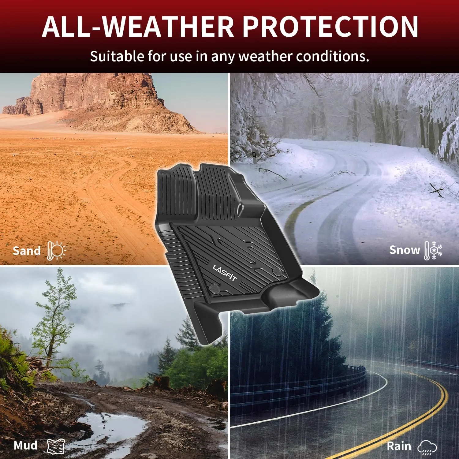 LASFIT Floor Mats for Ford F-150 2015-2025 | F150 Lightning 2022-2025 SuperCrew (Rear w/o Fold Flat Storage) Carpet Floor All Weather Car Liners TPE Truck Mats - Front and Rear Row, 3pcs Black