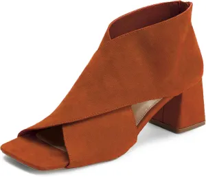 LEHOOR Women Chunky Heel Open Toe Booties Suede Side Cut-Out Ankle Boots Square Peep Toe 2 Inch Block Mid Heels Dress Heeled Sandal Booties Back Zipper Summer Casual Size 4-11 M US