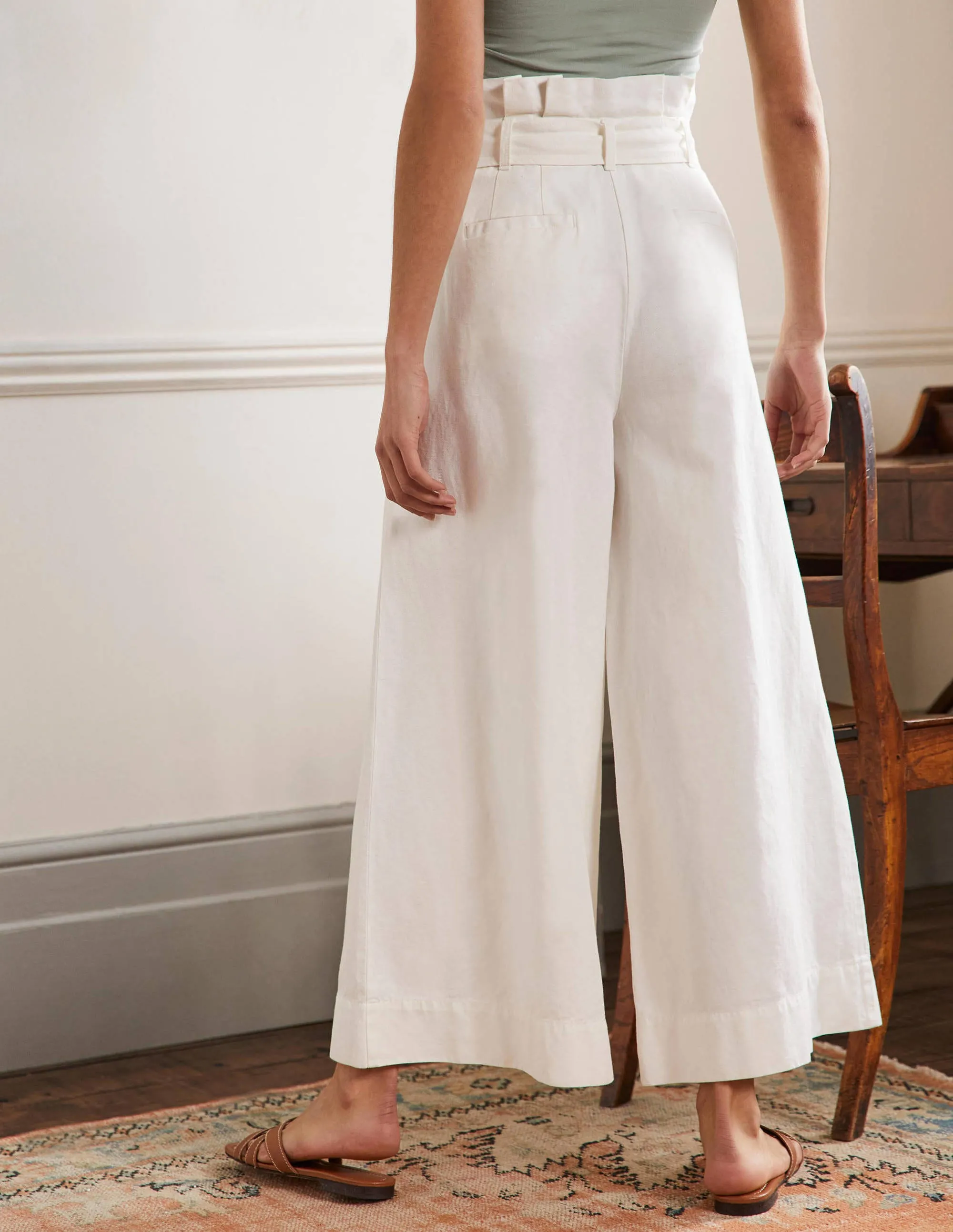 Linen Blend Wide Leg Culottes-White