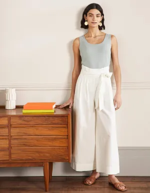 Linen Blend Wide Leg Culottes-White