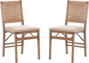 Linon Bennett Natural Folding Chair with Woven Rope Back and Linen Upholstered Seat Set of 2