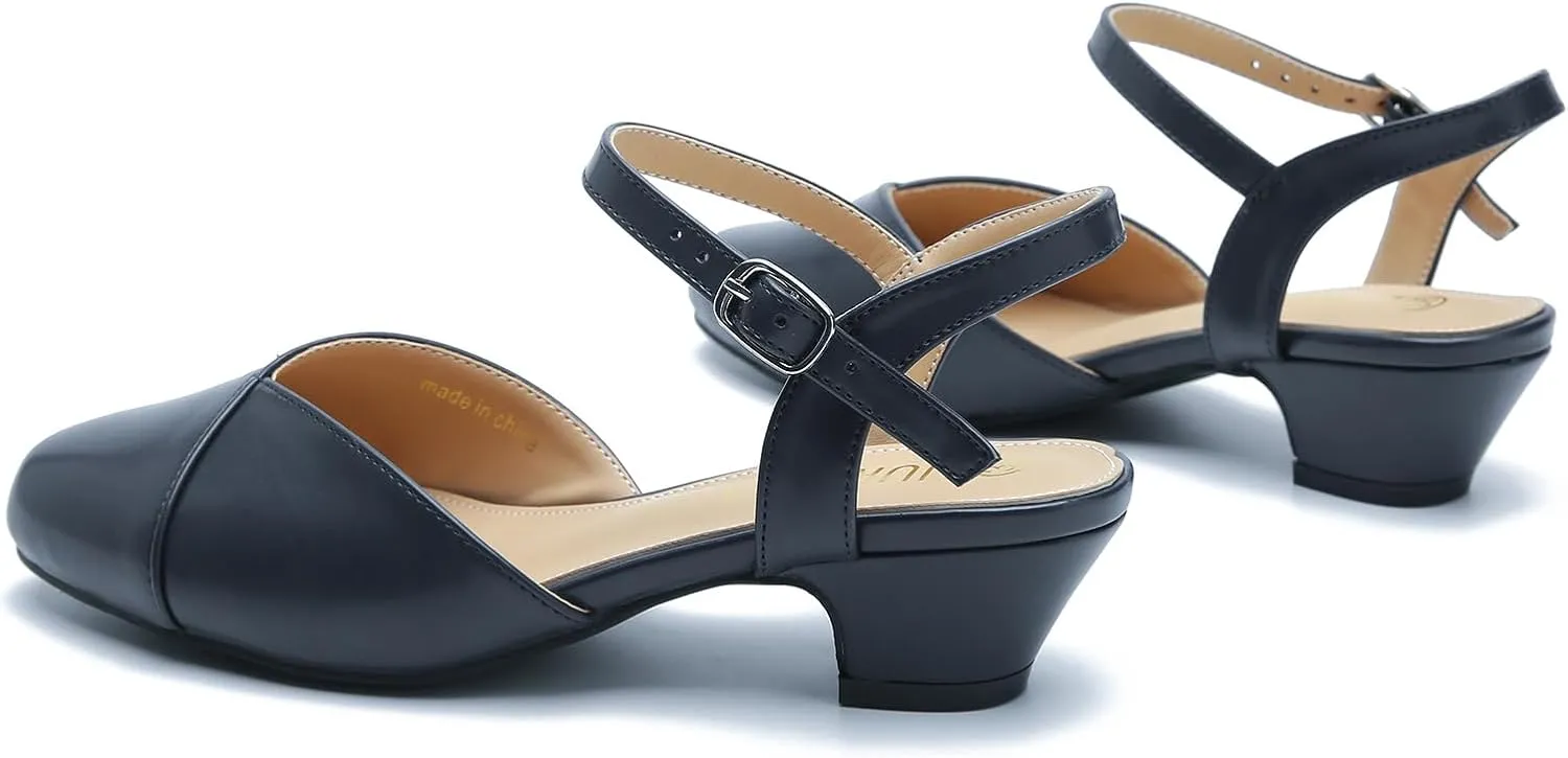 LIURUIJIA Women's Low Chunky Heel Slingback Dress Shoes Comfortable Closed Toe Block Heels Sandals