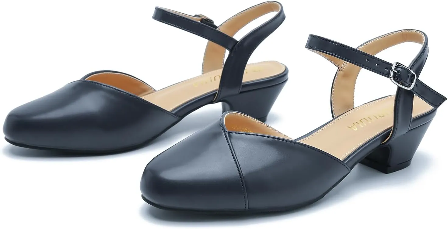 LIURUIJIA Women's Low Chunky Heel Slingback Dress Shoes Comfortable Closed Toe Block Heels Sandals