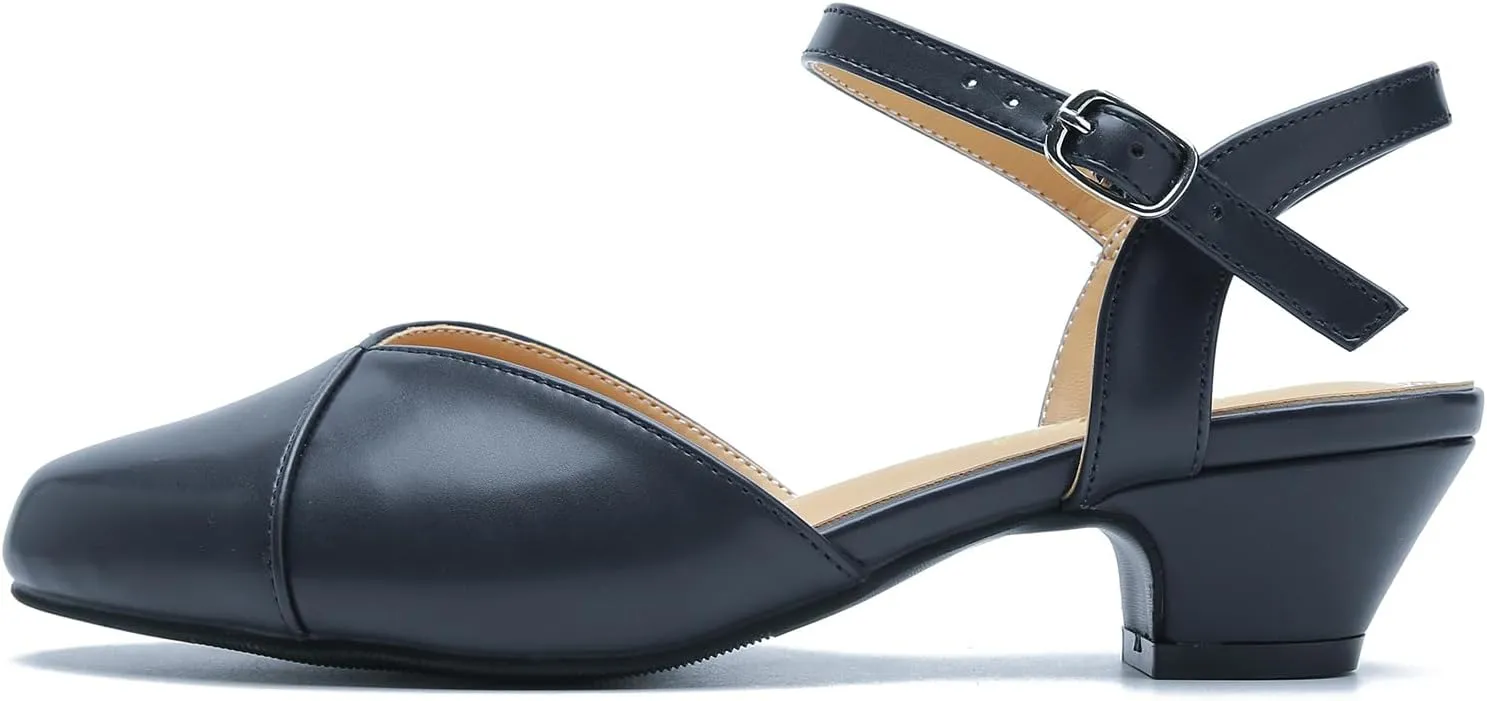 LIURUIJIA Women's Low Chunky Heel Slingback Dress Shoes Comfortable Closed Toe Block Heels Sandals