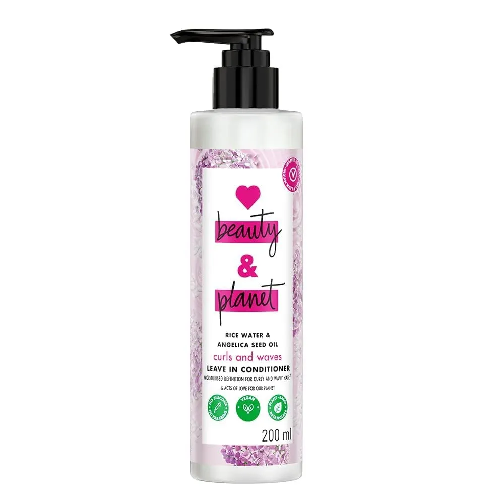 Lov'e -Be'auty AND Pl'anet' Rice Water & Angelica Seed Oil Silicone-Free Curl & Waves Leave-In|| No Parabens|| No Dyes|| Angelica Essential Oil|| Floral, 200Ml, 1 Count