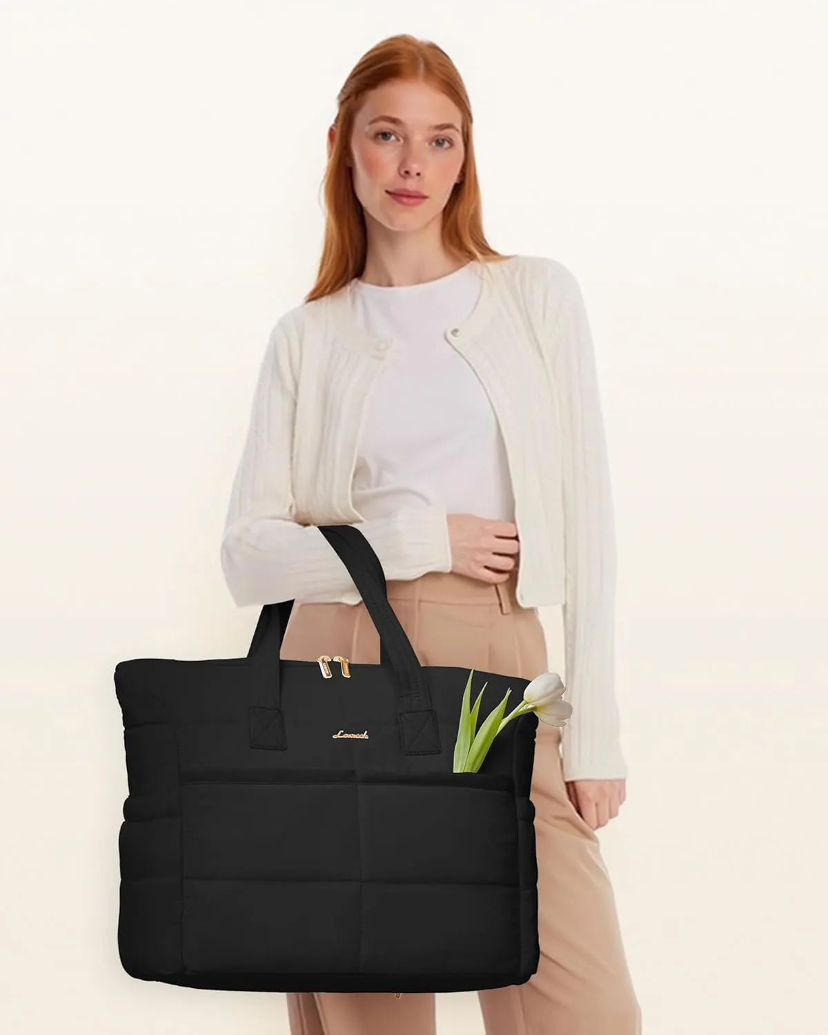 LOVEVOOK Tote Bag for Women,Light Puffer Tote Bag with Multi-pockets,Stylish Carry on Laptop Bags for Daily,Travel,Work,Gym