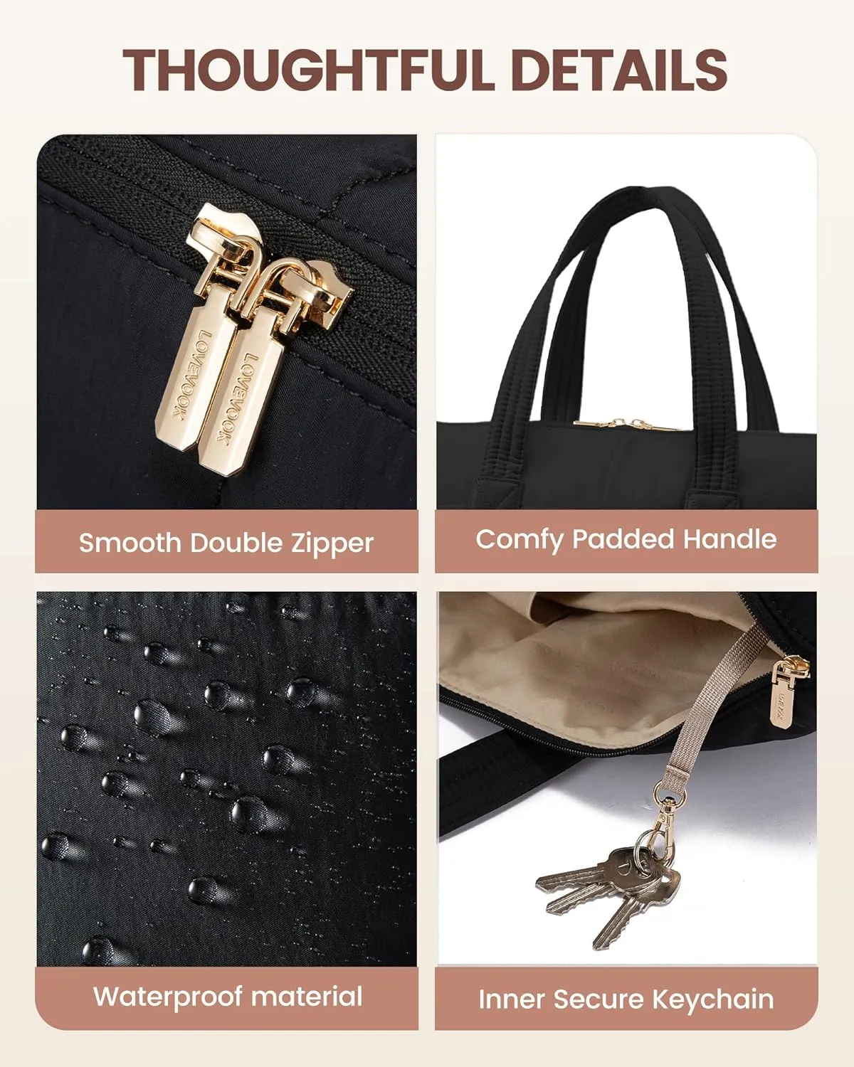 LOVEVOOK Tote Bag for Women,Light Puffer Tote Bag with Multi-pockets,Stylish Carry on Laptop Bags for Daily,Travel,Work,Gym
