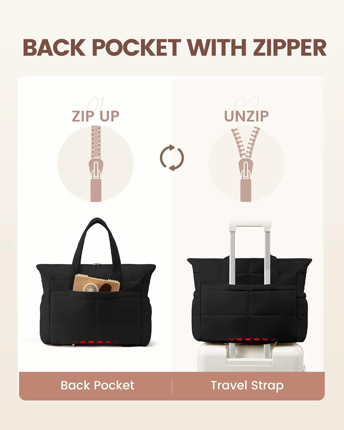 LOVEVOOK Tote Bag for Women,Light Puffer Tote Bag with Multi-pockets,Stylish Carry on Laptop Bags for Daily,Travel,Work,Gym