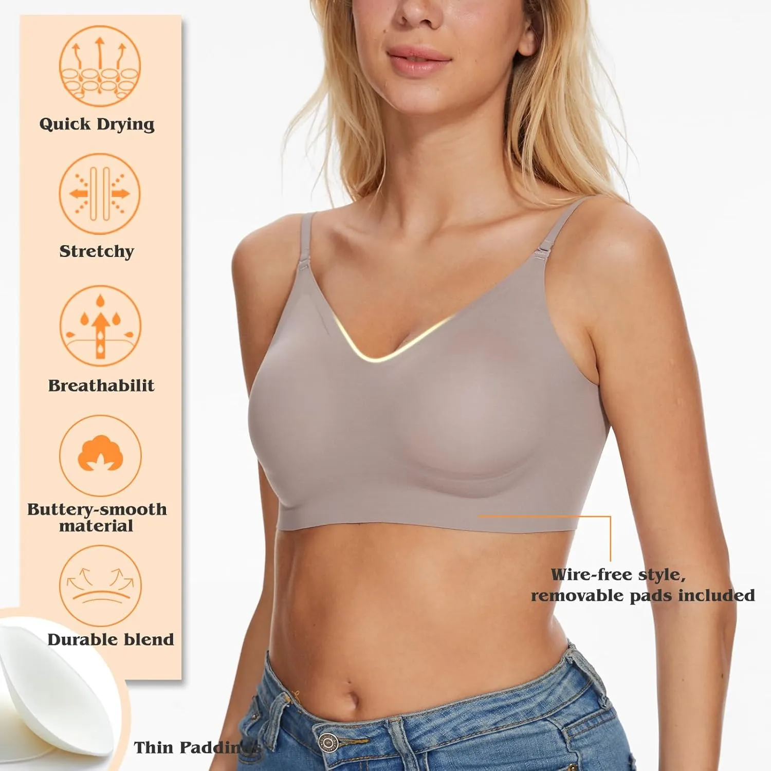 Low Back Bra for Women Wirefree Seamless Bra Backless Multiway Straps Convertible Halter Bra with Padded Removeable