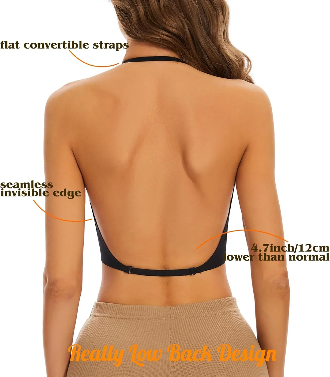 Low Back Bra for Women Wirefree Seamless Bra Backless Multiway Straps Convertible Halter Bra with Padded Removeable