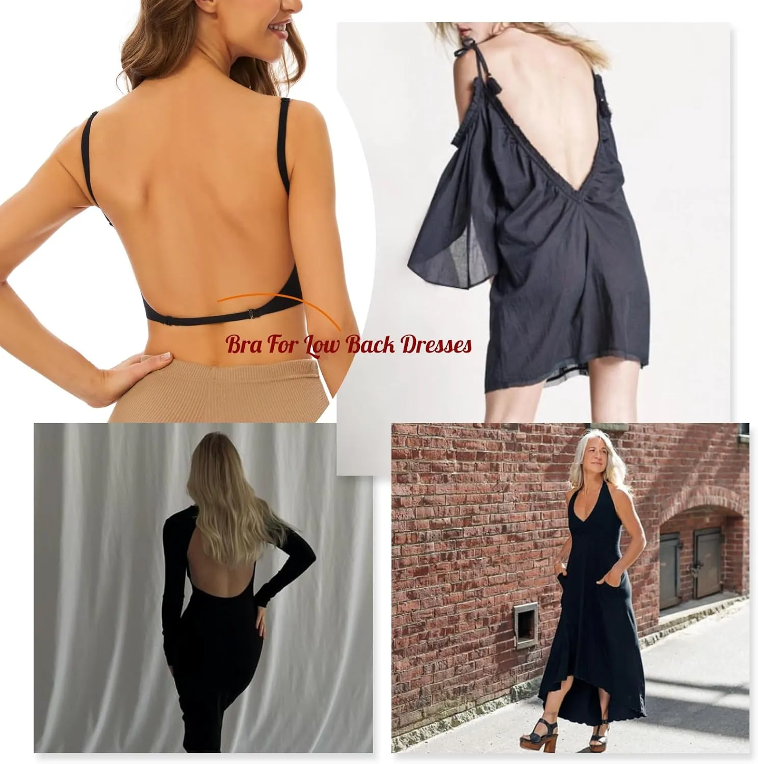 Low Back Bra for Women Wirefree Seamless Bra Backless Multiway Straps Convertible Halter Bra with Padded Removeable