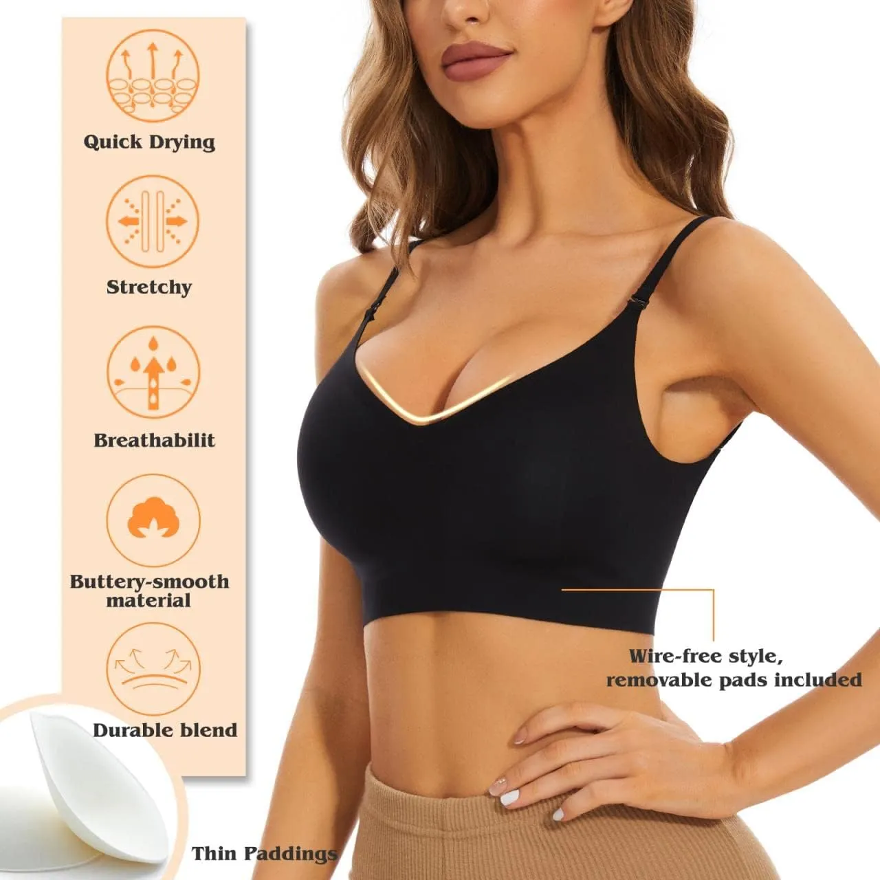 Low Back Bra for Women Wirefree Seamless Bra Backless Multiway Straps Convertible Halter Bra with Padded Removeable