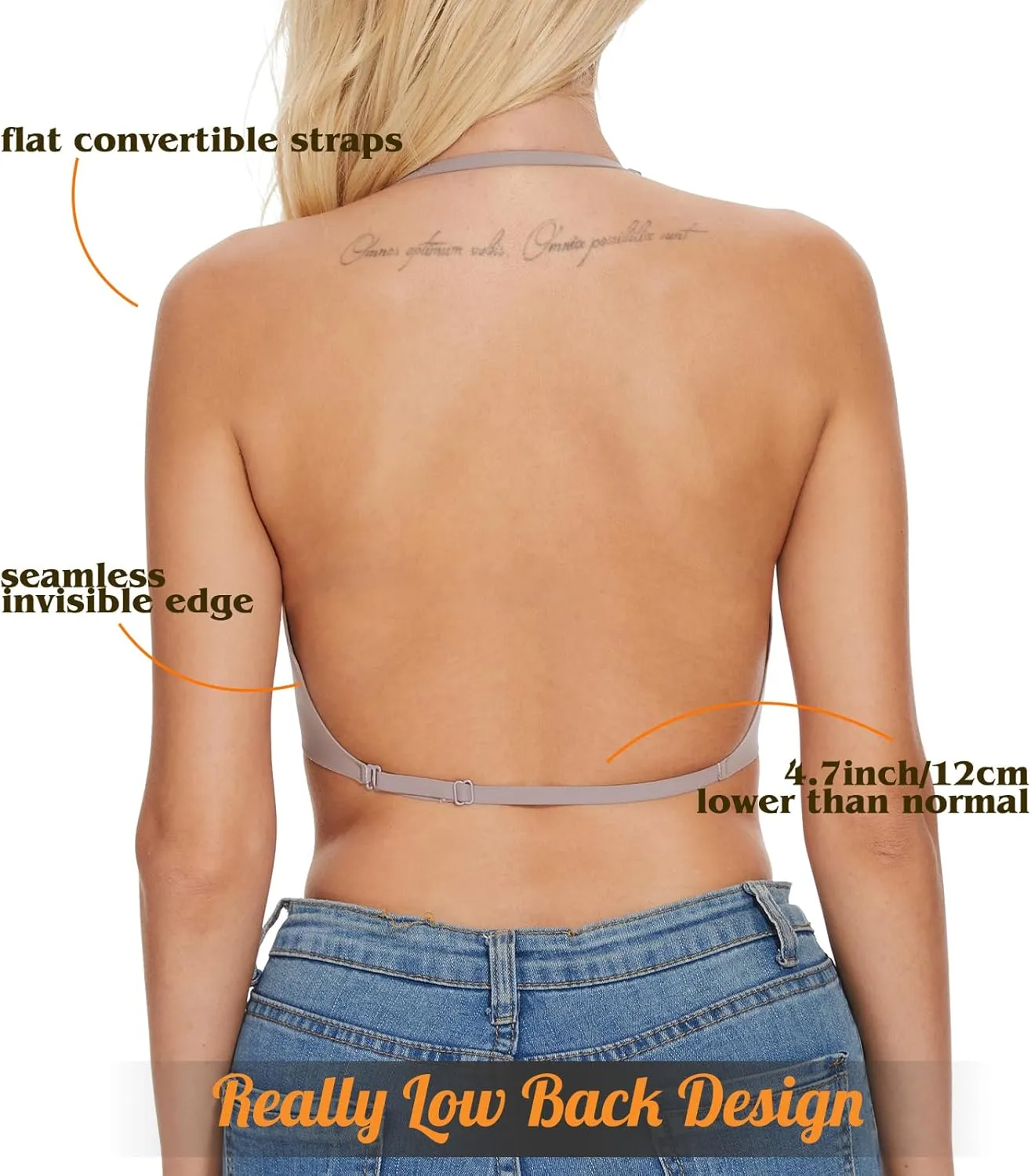 Low Back Bra for Women Wirefree Seamless Bra Backless Multiway Straps Convertible Halter Bra with Padded Removeable