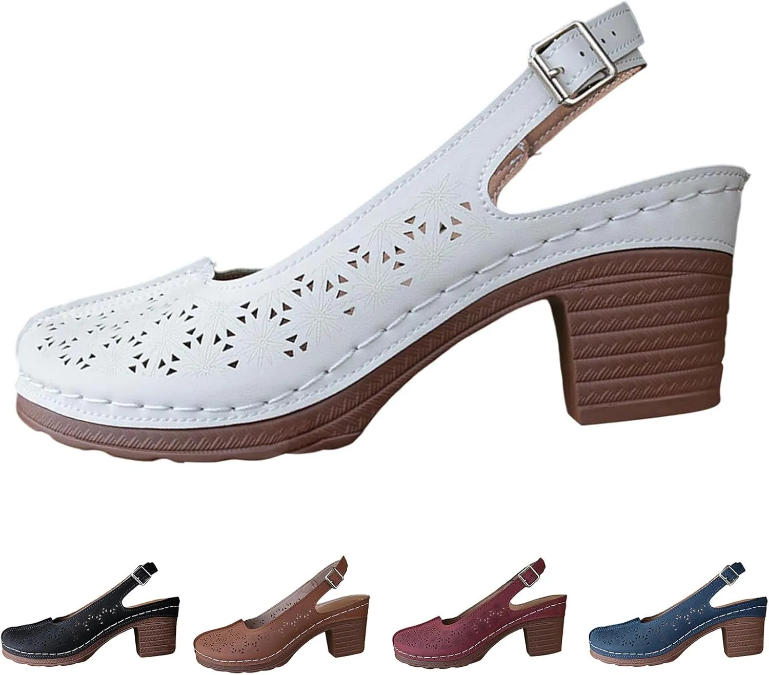 Low Chunky Heels for Women Bohemian Wide Width Arch Support Sandals Summer Closed Toe Ankle Strap Mary Janes Sandals Office Work Shoes