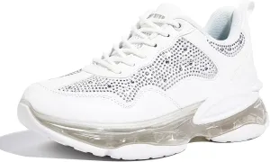 LUCKY STEP Women's Air Cushion Rhinestone Fashion Sneakers Chunky Rave Sparkly Casual Comfortable Walking Shoes