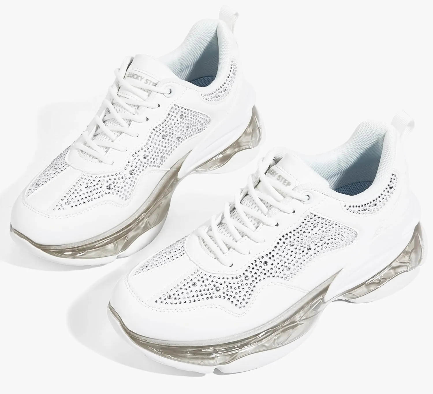 LUCKY STEP Women's Air Cushion Rhinestone Fashion Sneakers Chunky Rave Sparkly Casual Comfortable Walking Shoes