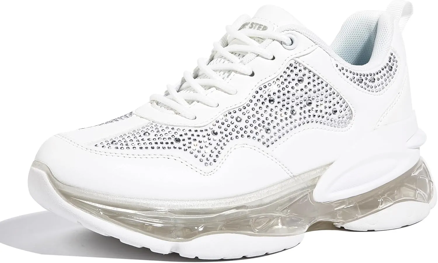 LUCKY STEP Women's Air Cushion Rhinestone Fashion Sneakers Chunky Rave Sparkly Casual Comfortable Walking Shoes