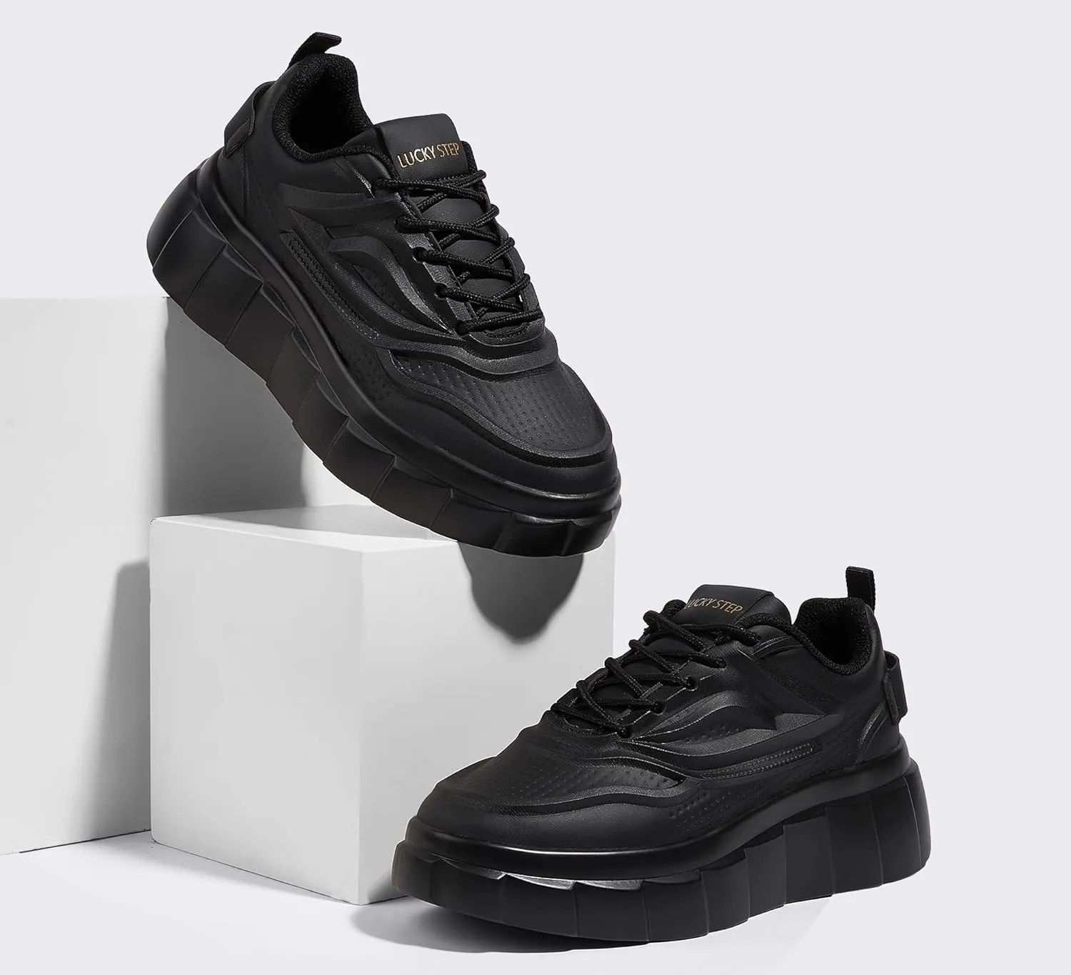 LUCKY STEP Women's Platform Fashion Sneakers Classic Tennis Faux Leather Low Top Casual Walking Shoes