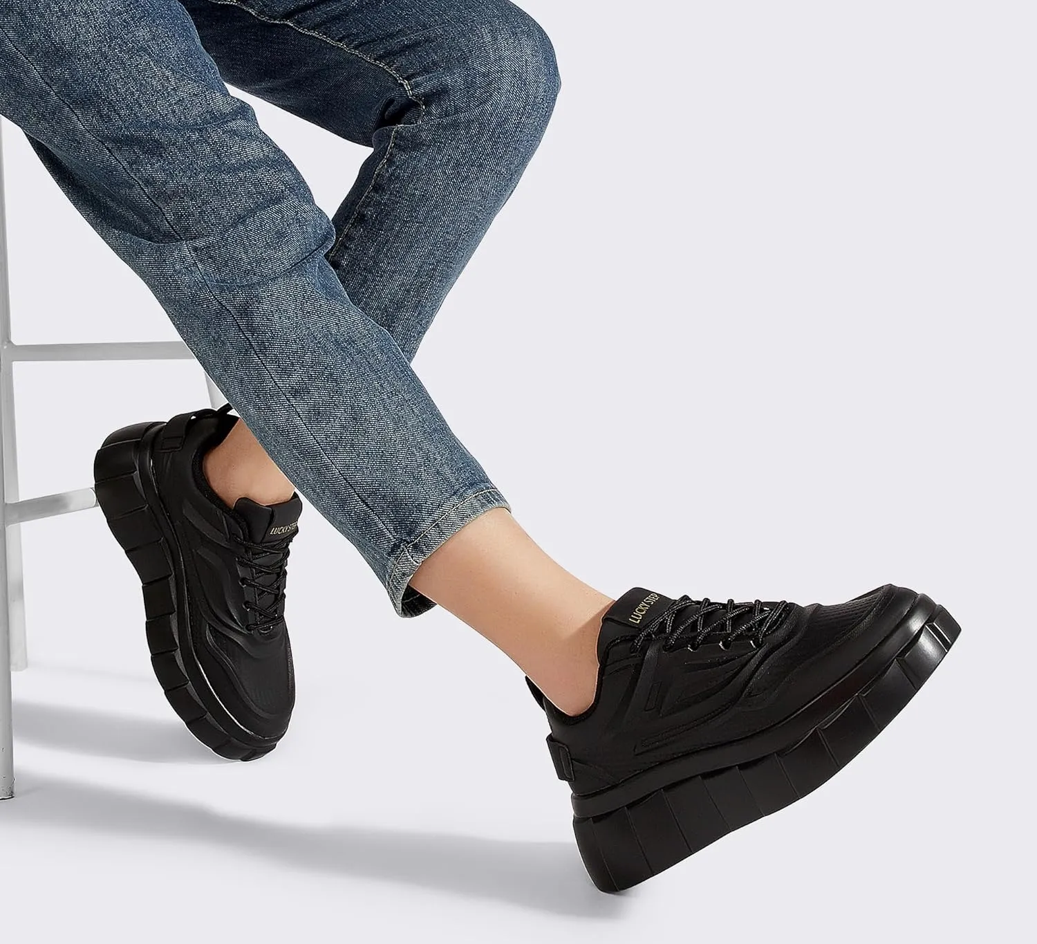 LUCKY STEP Women's Platform Fashion Sneakers Classic Tennis Faux Leather Low Top Casual Walking Shoes