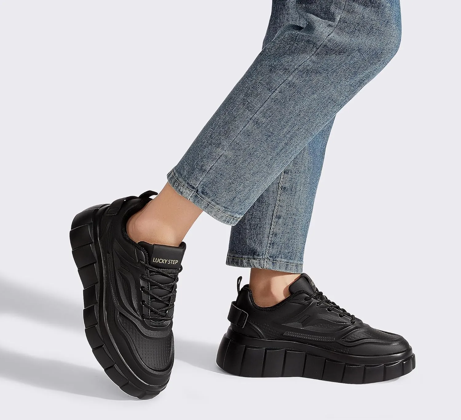LUCKY STEP Women's Platform Fashion Sneakers Classic Tennis Faux Leather Low Top Casual Walking Shoes