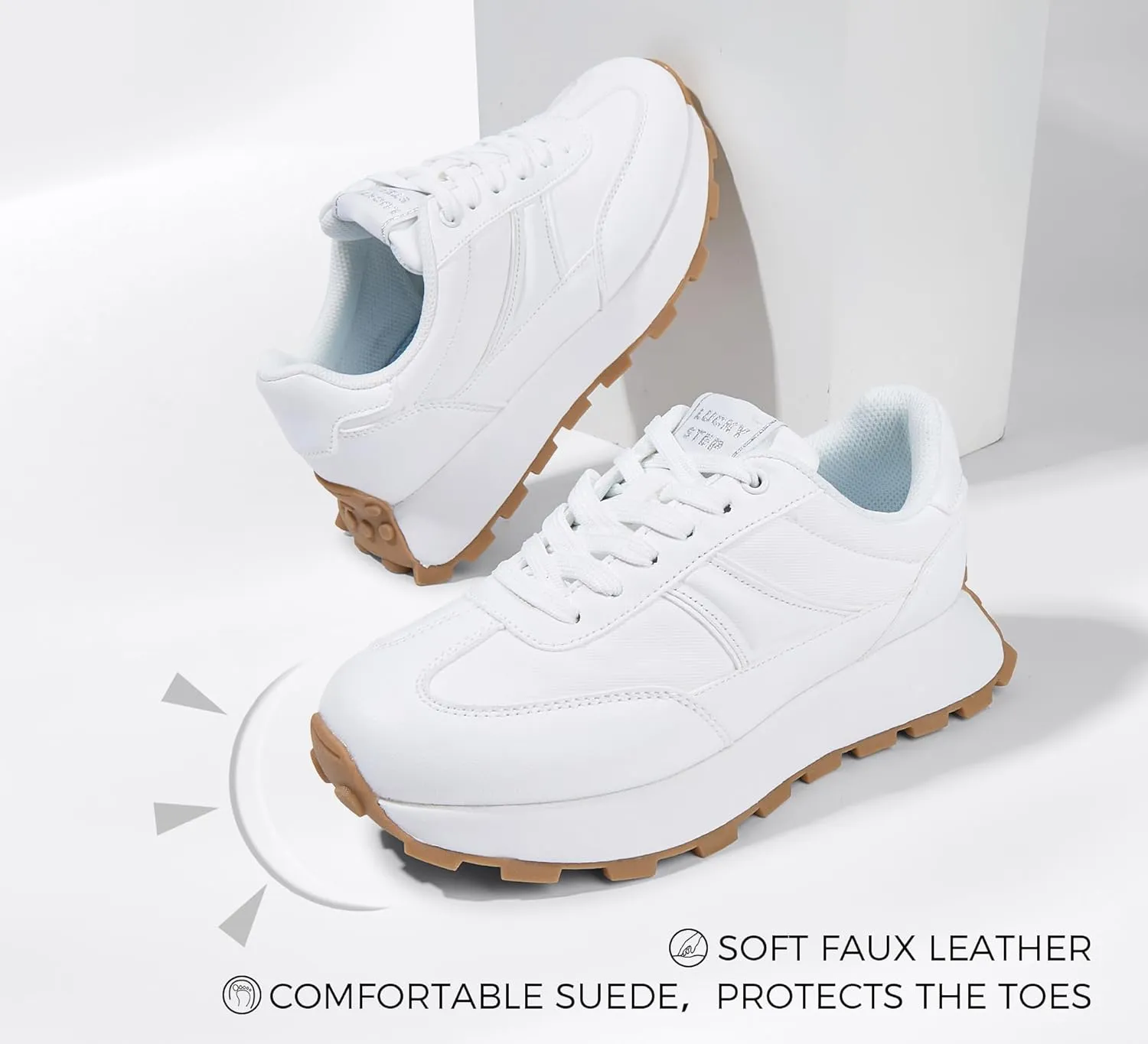 LUCKY STEP Women's Platform Retro Sneakers Classic Trainers Casual Footwear Tennis Running Chunky Lace-up Stylish Walking Shoes