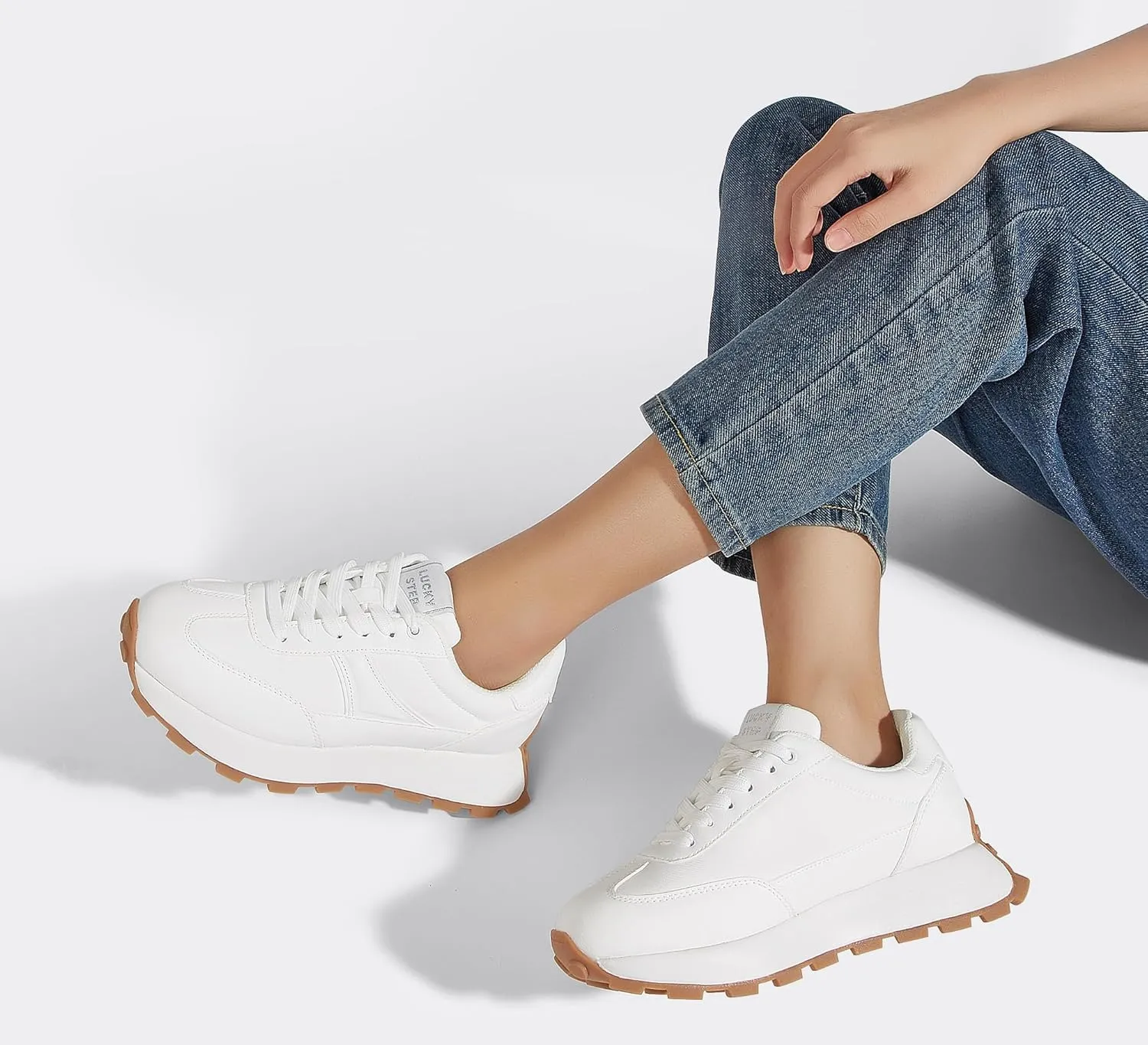 LUCKY STEP Women's Platform Retro Sneakers Classic Trainers Casual Footwear Tennis Running Chunky Lace-up Stylish Walking Shoes