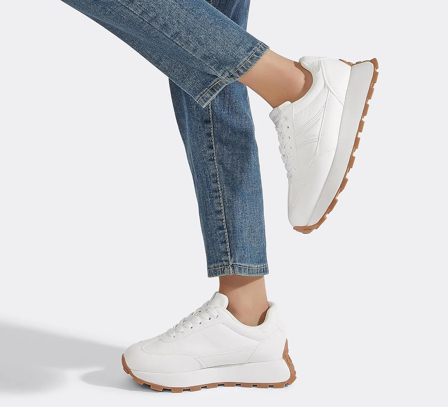 LUCKY STEP Women's Platform Retro Sneakers Classic Trainers Casual Footwear Tennis Running Chunky Lace-up Stylish Walking Shoes