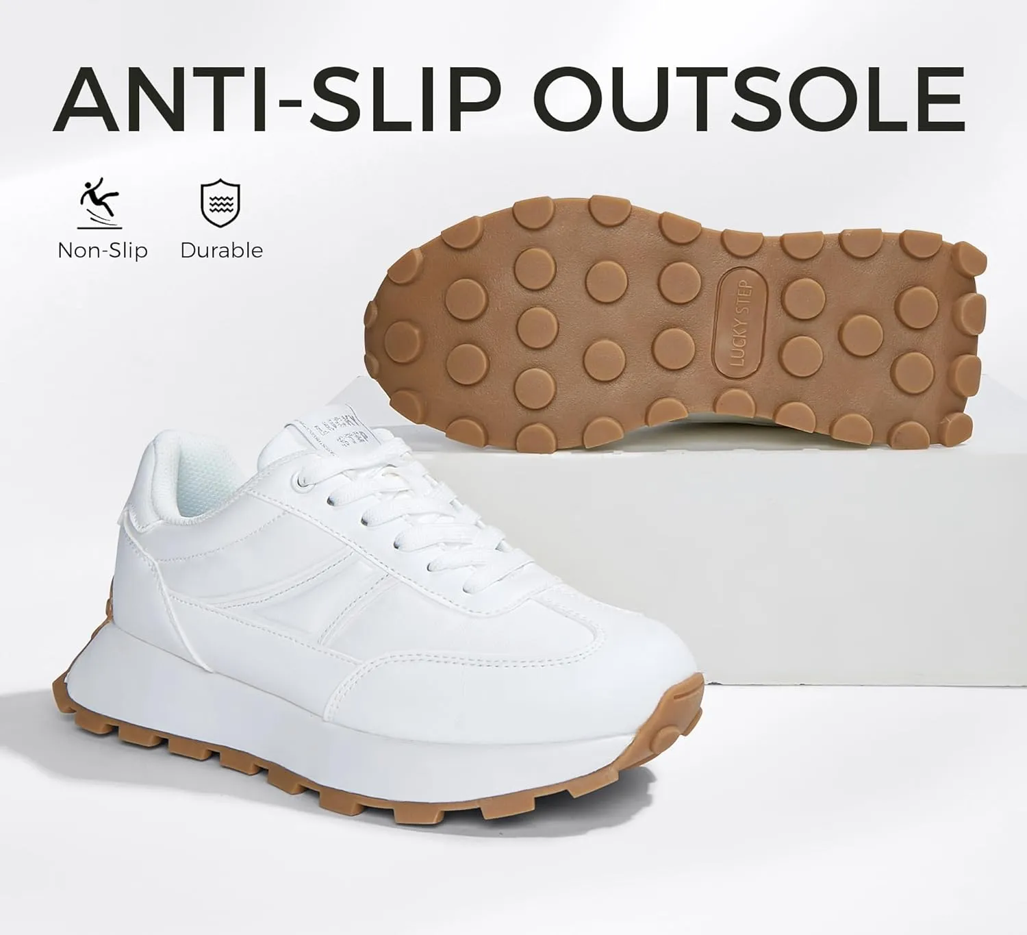 LUCKY STEP Women's Platform Retro Sneakers Classic Trainers Casual Footwear Tennis Running Chunky Lace-up Stylish Walking Shoes
