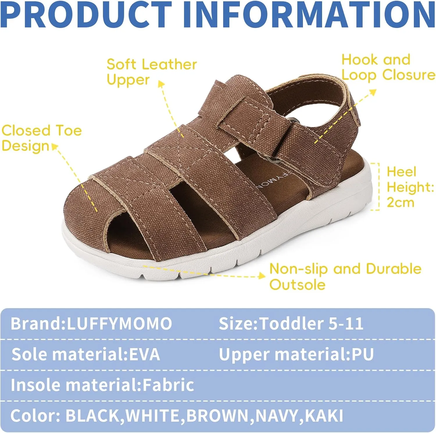 Luffymomo Boys Girls Sandals Closed Toe Lightweight Shoes Adjustable Beach Summer Sandal for Toddler Kids