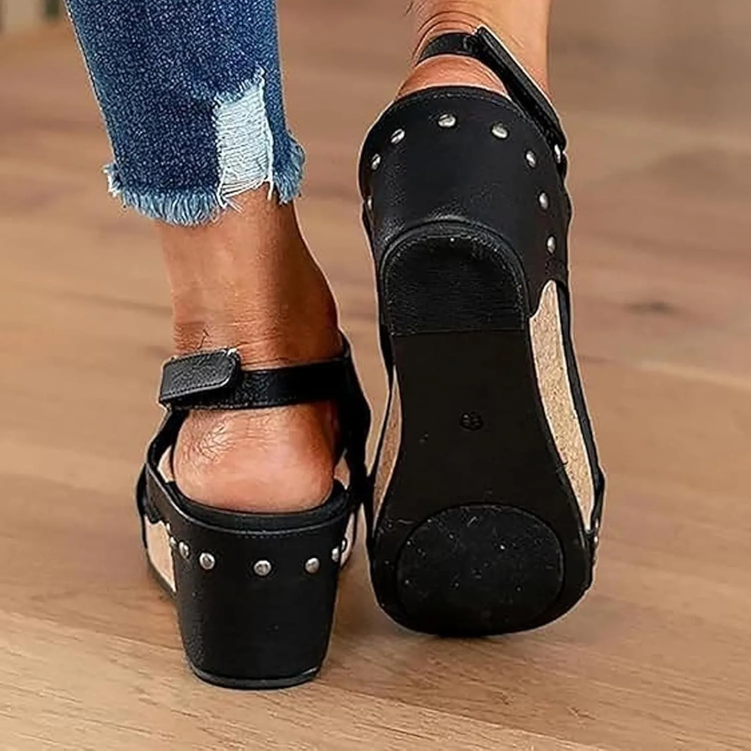 Lumi Stud Wedges, Maison Birch Lumi Cork Wedges, Cork Wedge Sandals for Women, Non-slip Summer Comfy Platform Orthopedic