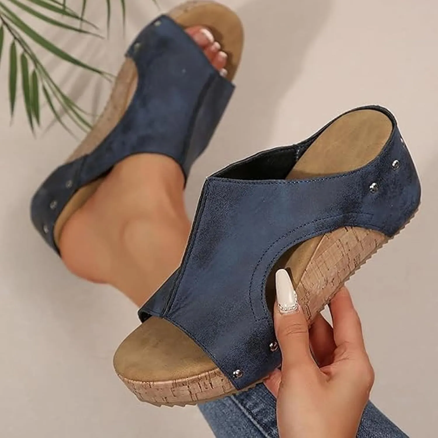 Lumi Stud Wedges, Maison Birch Lumi Cork Wedges, Cork Wedge Sandals for Women, Non-slip Summer Comfy Platform Orthopedic