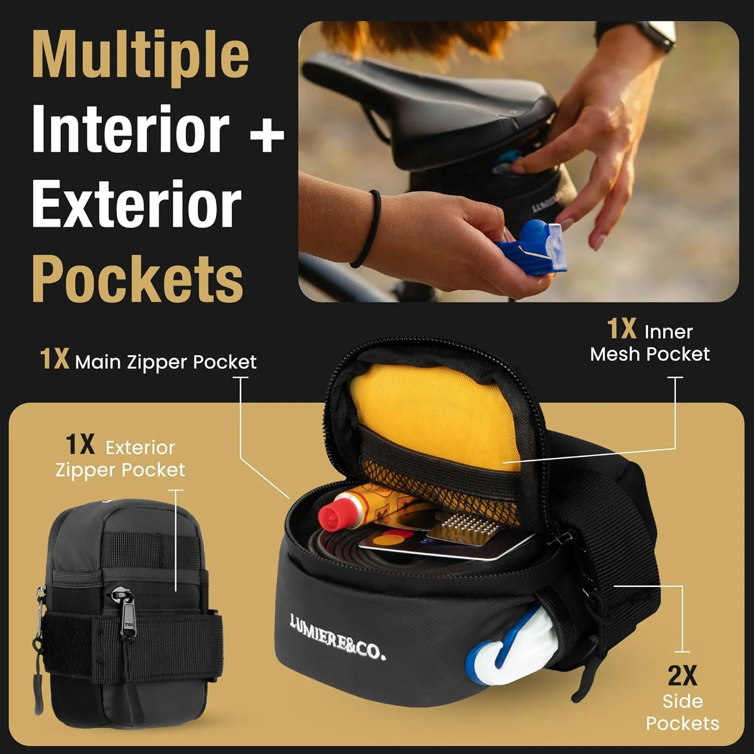 Lumiere & Co. Road Bike Saddle Bag, Bike Bag, Mountain Bike Saddle Bag, Small Bike Seat Bags, Bike Under Seat Bag, Bicycle accessories, Bike Bags, Bike Seat Bag,