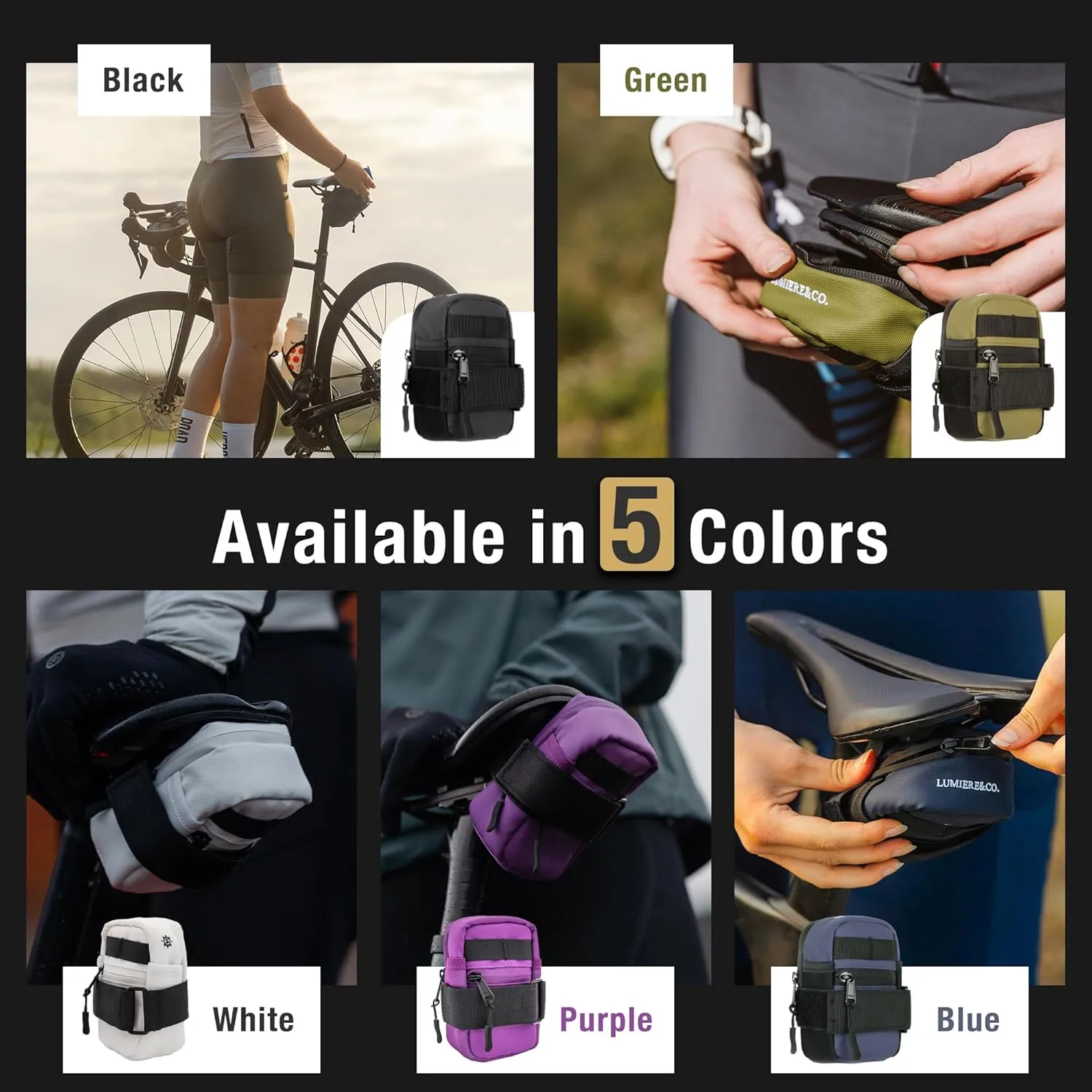 Lumiere & Co. Road Bike Saddle Bag, Bike Bag, Mountain Bike Saddle Bag, Small Bike Seat Bags, Bike Under Seat Bag, Bicycle accessories, Bike Bags, Bike Seat Bag,
