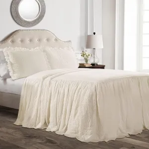 Lush Decor Ruffle Skirt Bedspread 3 Piece Set, King, Ivory - Cream King Bedding - Ruffled Bedspread - Vintage Farmhouse Decor