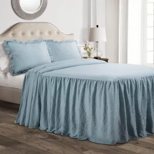 Lush Decor Ruffle Skirt Bedspread 3 Piece Set, Queen, Lake Blue - Blue Queen Bedding - Ruffled Bedspread - Vintage Farmhouse Decor