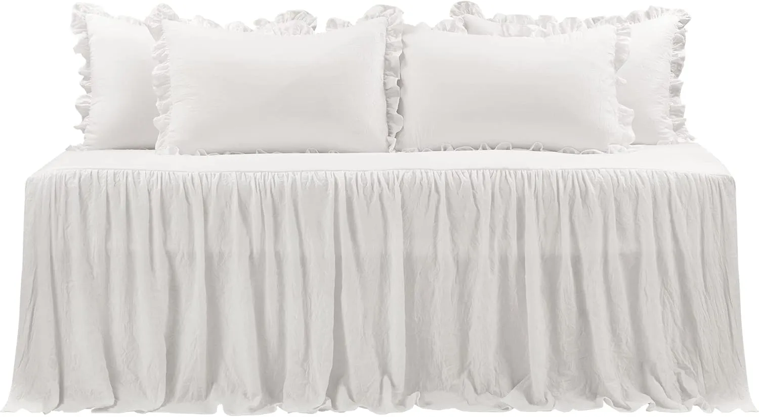Lush Decor Ruffle Skirt Daybed Cover 5 Piece Set 39" W x 75" L, White -White Bedding Set - Daybed Comforter Set - Ruffled Bedding - Coquette Decor