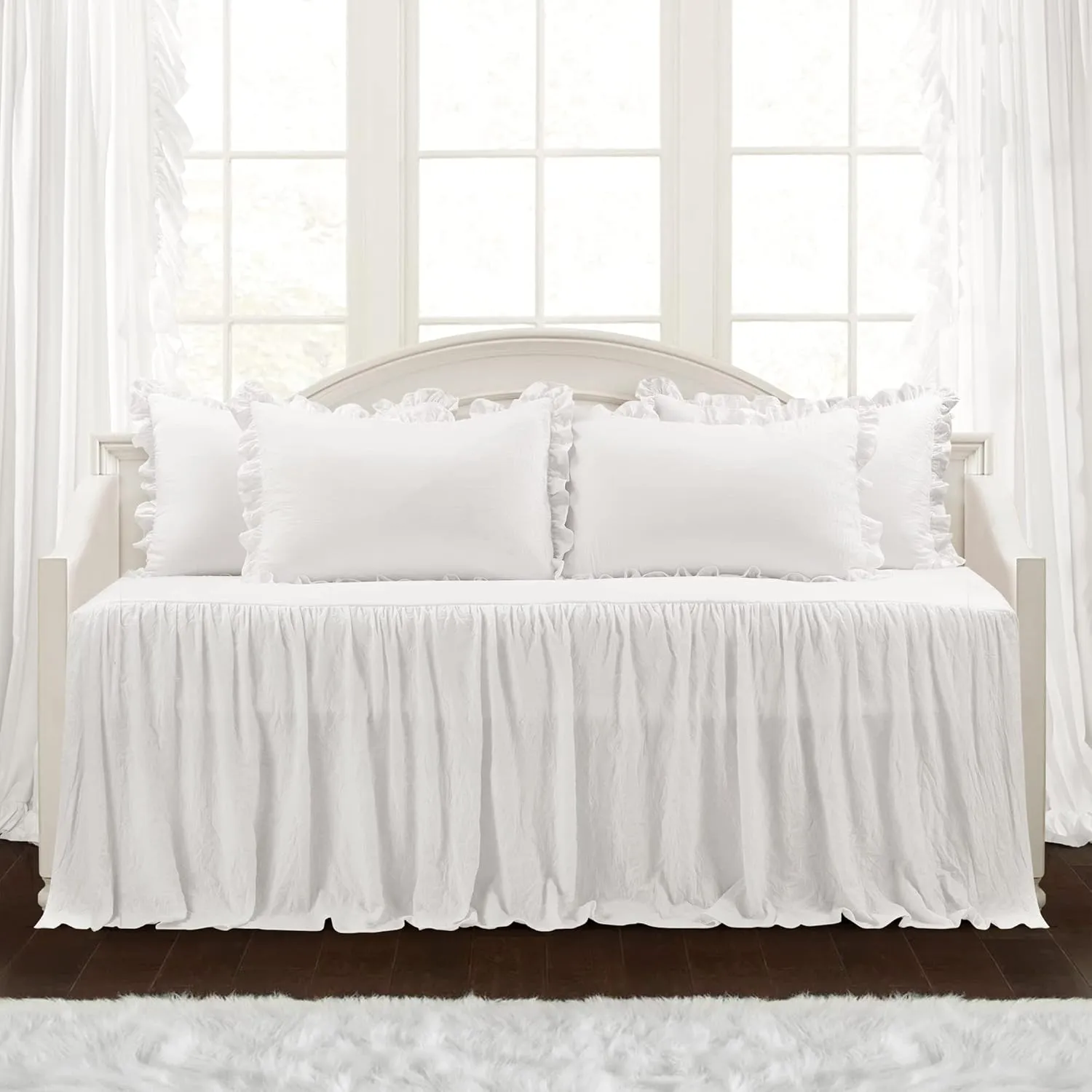 Lush Decor Ruffle Skirt Daybed Cover 5 Piece Set 39" W x 75" L, White -White Bedding Set - Daybed Comforter Set - Ruffled Bedding - Coquette Decor
