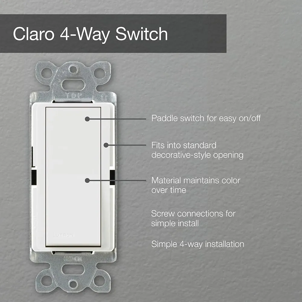 Lutron Claro 15 Amp On/Off 4-Way Switch, CA-4PS-GR, Gray