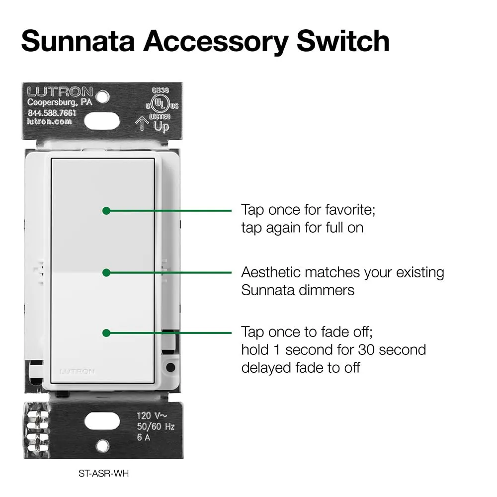 Lutron Sunnata On/Off Accessory Switch, only for use with Sunnata LED  Dimmers, ST-AS-IV, Ivory